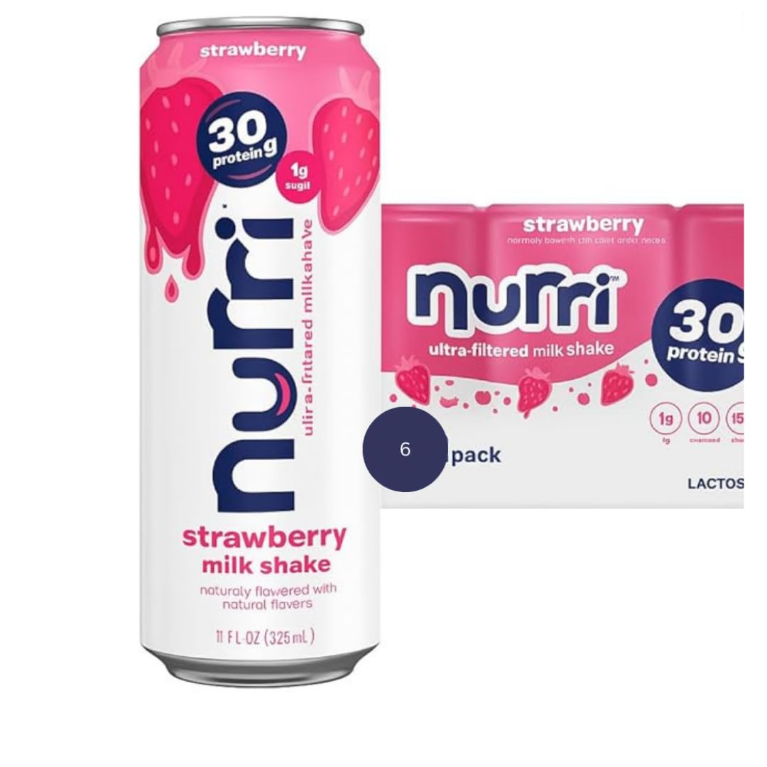 Nurri 12-Pack Ultra Filtered Milk Shake Strawberry and Chocolate Milk Shake. 6 each 30g Protein, 1g Sugar, 150 Calories, 10 Vitamins and Minerals Per Can | 12-11 Fl Oz Cans Per Package, Grade A Lactose-Free