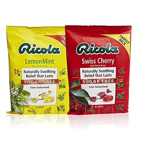 Ricola Sugar Free Large Bag Bundle, SF Lemon Mint (45 ct), SF Swiss Cherry (45 ct), 2 Bag Pack