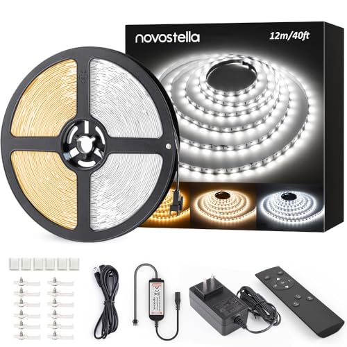 Novostella 40ft Tunable White LED Strip Light 1344 LEDs Dimmable 3000K-6500K 24V Remote Flexible LED...