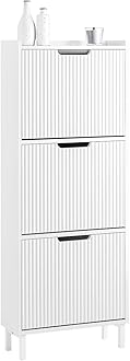 SoBuy Narrow Shoe Rack with 3 Flip Drawers Slim Wooden Shoe Storage Cupboard for Hallway Entrance Foyer or Understairs White W50 x D19 x H130cm FSR177-H-W