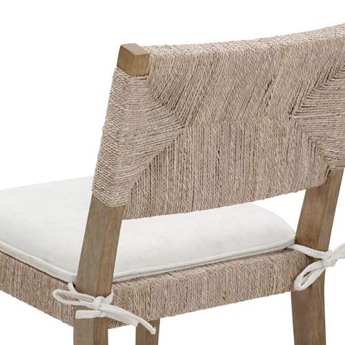 Image of Beacon Boho Dining Chair Set of 4, Boucle Dining Chair with Seagrass Accent and Solid Wood Legs, Cream Boucle /Light Brown