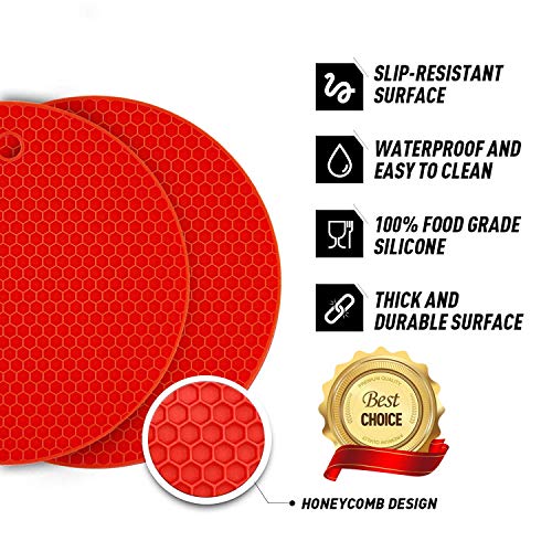 Image of Countertop Protector Heat Resistant Trivets for Hot Pots and Pans - Non-Slip Insulated Heat Pads for Kitchen Counter Red Pack of 2