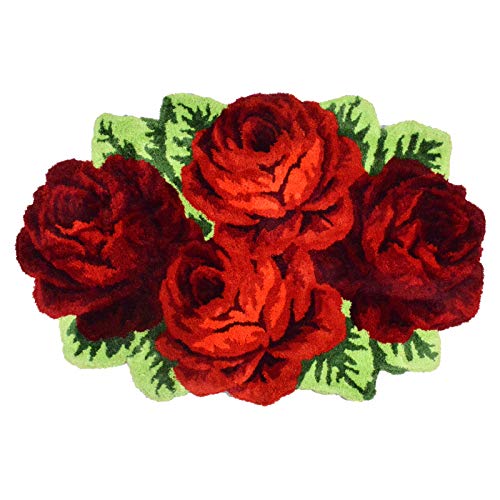 Ustide Red Roses Rug, Red Bathroom Rug, Handmade Bathmat Floral Rug, Rugs For Bedroom, Thick & Washable Non-Slip Floor Carpets, 31.4X41.3Inch #TOP4