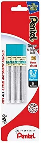 Pentel Super Hi-Polymer - Recambios de plomo de línea media 0028in dureza H paquete de 36