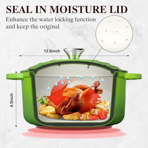 Image of Umite Chef 5QT Enameled Cast Iron Dutch Oven Pot with Lid, Heavy-Duty, Cookware for Bread Baking, Braising, Stews, Roasting, Wedding Registry Ideas & Gifts(Green)