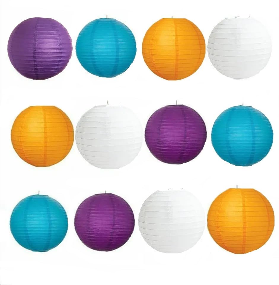 A Liittle Tree-12PCs Mixed New Round Paper Lanterns Lamp Wedding Birthday Party (10", Blue+Purple+Orange+White) โ image 1