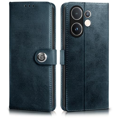 Image of WOW IMAGINE Shock Proof Flip Cover Back Case for Vivo V60 5G | V60e 5G | Vivo T4 Pro 5G (Designer Magnetic Button Flip Case | Inbuilt Wallet Pockets & Stand | Leather Finish | Oxford Blue)
