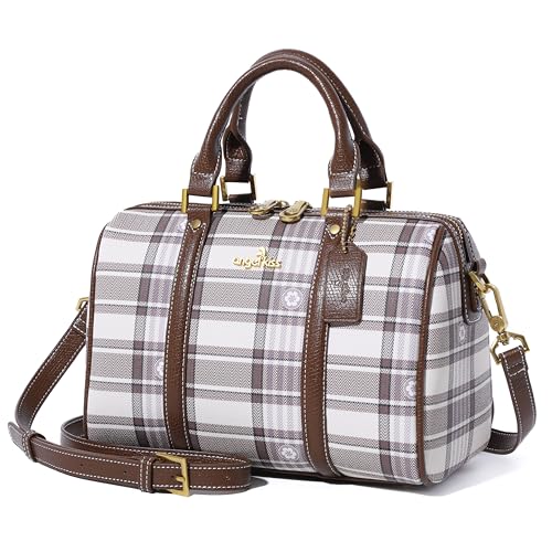 Image of Angel Kiss Women Satchel Purses and Handbags Vegan Leather Boston Barrel Bag Top Handle Shoulder Purse with Crossbody Strap | Vegan Leather