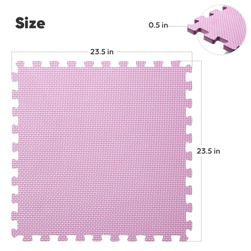 Image of 32 Pack Home Gym Mat, Puzzle Exercise Mat, EVA Interlocking Foam Floor Tiles for Home Workout Equipment and Kids' Play Areas - Blue, 24 in x 24 in x in - (Pink, 32 Pack(128 SQ FT))