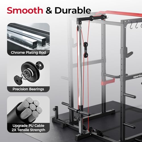 Image of SPORTSROYALS Power Rack, Multi-Functional Power Cage, Squat Rack with Pulley System & LAT Pull Down, Workout Cage with J Hooks for Home Gym