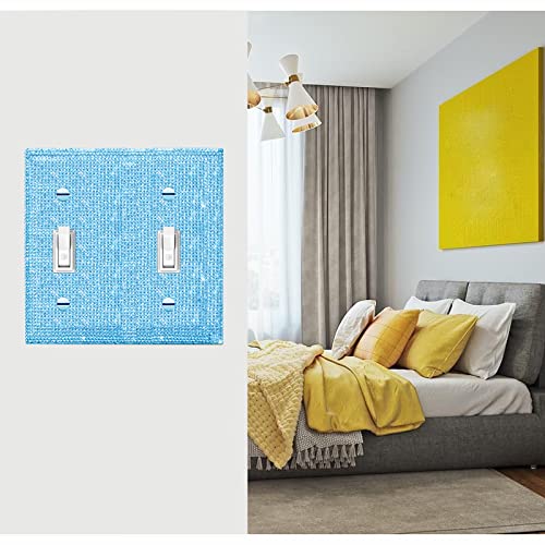Image of Shiny Blue Rhinestones Wall Plate Cover Double Toggle Toggle Outlet Covers Light Switch Cover Rhinestones Decorative Outlet Covers Wall Plate 2 Gang Decorative