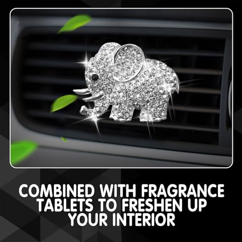 Image of 2PCS Crystal Diamond Car Air Vent Clip, Elephant Design Car Air Freshener Diffuser, Rhinestones Bling Car Accessories for Women Girls, Car Interior Decorations