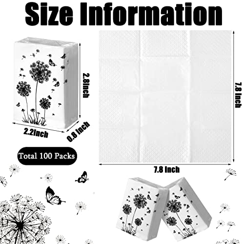 100 Packs Travel Size Facial Tissues Funeral Memorial Tissues 3 Ply Black Floral Pocket Tissues Bulk Individual Small Butterfly Tissue Pack For Family Wedding Ceremony Bridal Baby Shower #TOP2