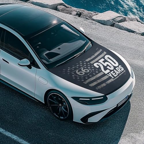 Image of Route 66 250 Years Car Hood Cover Car Hood Wraps Auto Banner Stretchable Auto Decorative Accessories for Compact Sedans SUV Trucks (59x39 Inch)