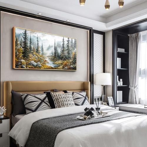 ERQINHUA Large Wall Decor For Bedroom Canvas Wall Art For Living Room Office Decorations Misty Forest Paintings Tree landscape Wall Pictures Printing Picture Artwork Home Decor Wood Framed 24x48 In