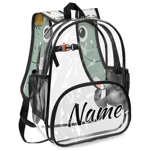 Cute Frog Personalized Clear Small Backpack for Stadium Events Cartoon Animal Custom Transparent Backpacks with Name Heavy Duty PVC Plastic See Through Clear Bag for Concerts