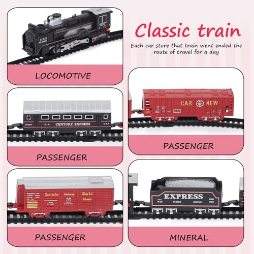 Image of VU Toys Big Rail King Train Set- Rechargeable Battery Operated Steam Engine, Coal, Passenger, 2 Maroon Container and 10 Round & 4 Straight Tracks - with Smoke, Light & Music