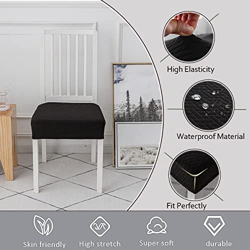 KELUINA Stretch Lattice Jacquard Waterproof Chair Seat Covers for Dining Room 1/2/4/6 PCS Chairs Covers Dining Chair Covers Kitchen Chair Covers (Black,6 Pcs) - Image 3