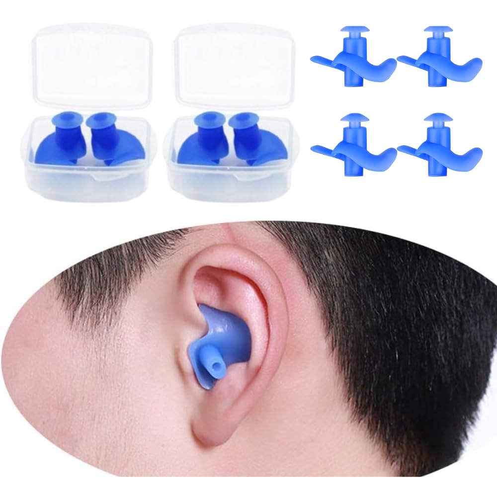 DAZZLIQ Pack of 2 Blue Ear Plugs For Swimming Ear Plug For Bathing Swimming Ear Plugs For Men Ear Protection From Water Waterproof Swimming Earplugs Professional Silicone Anti-Noise Cancellation