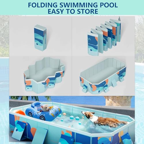 Faltbarer Swimmingpool – 2,23 m Robustes PVC-Badebecken für Hunde und Haustiere, großer Gartenpool mit Ablassventil & rutschfestem Boden, inkl. Bälle & Reparaturset – Blau