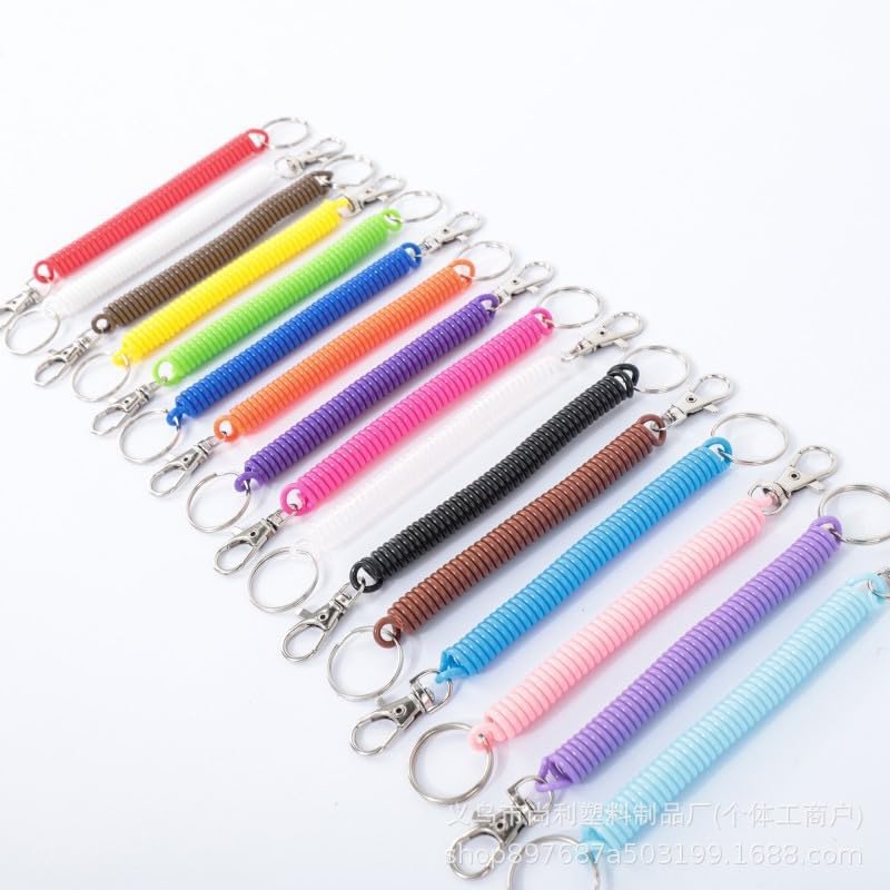 6Pcs Black Spiral Retractable Spring Coil Keychain Theftproof Anti-lost Stretch Cord Coiled Lanyard With Keyring Lobster Clasp for Wallet - Image 5