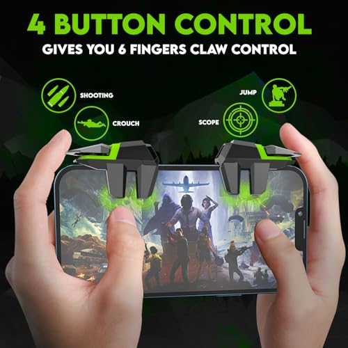Image of SpinBot Battlemods Raze 4 Buttons Smartphone Capacitive Gaming Trigger|6 Finger Claw Control|Zero Lag response | For Bgmi /Free Fire Max /Cod Mobile - (Black)