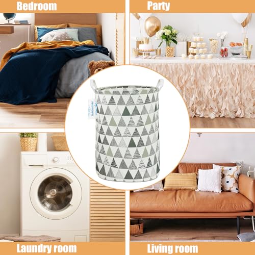Image of Laundry Hamper Fabric Organizer Collapsible Basket Grey triangle | Waterproof Storage Bin Kids Toy Clothes Baskets for Gift Children Nursery Bedroom Bathroom