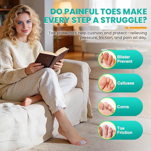 Image of Toe Protectors Women & Men, 20 Pcs Toe Sleeves (Medium), Silicone Toe Protectors - Pain Relief Toe Separators for Women, Toe Protector for Bunion Blisters, Hammer Toes, Toenails Loss