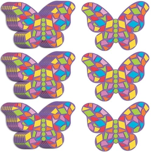 Fun Express Mosaic Foam Butterfly Craft Kit 24 Pieces - Arts and Crafts for Kids Ages 8-12 | Foam Stickers Art Supplies for Girls 6-8 | Spring Crafts Activities for Toddler & Classroom Projects