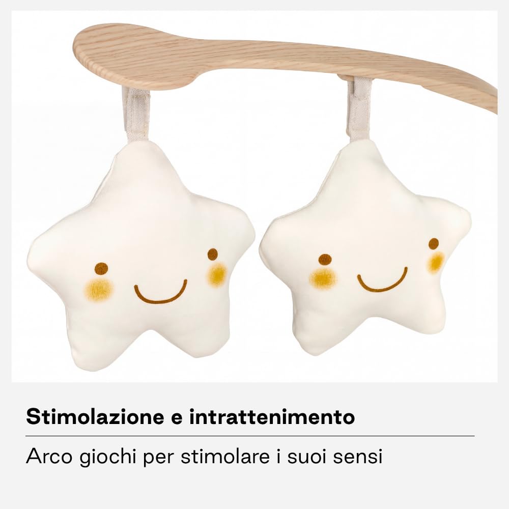 Jané Sdraietta per Neonati dalla Nascita, Sdraietta Ultraleggera con Dondolio Naturale, Barra Giochi e Riduttore, Rivestimento Sfoderabile e Lavabile, Beige