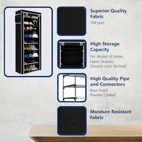 Image of Homdox Portable Collapsible Wardrobe for Clothes Storage a€ inch Foldable Cloth Organizer Cupboard with Shelves for Bedroom & Home (Durable, Space Saving Design) (Pink, 6 Tier)