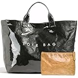 LuxMall PVC Tote Bag Gifts for Women Large Tote Purse Kraft Paper The Letters Print Kelly Bag Hobo Handbag with Top Handle for Work Travel Shopping Beach, Black
