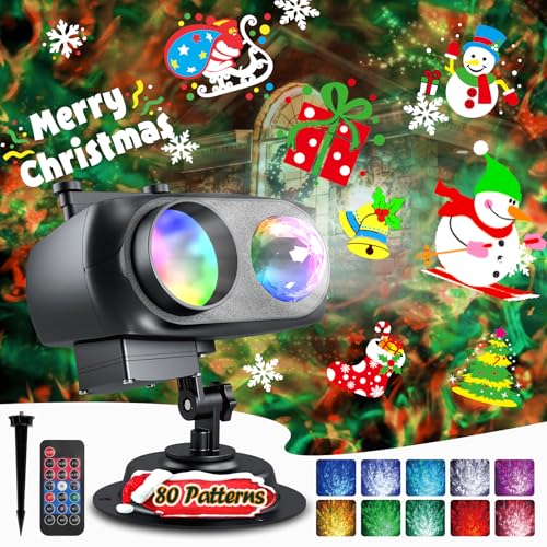 Anysun Projetor Halloween, projetor de Natal com 10 slides HD e 80 motivos de desenhos animados, luzes decorativas flocos de neve com controlo remoto, temporizador para jardim interior exterior