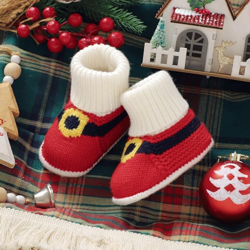 Hadetoto Baby Christmas Booties Newborn Girl Boy Cozy Sock Shoes Infant Toddler Warm Knit Booties3