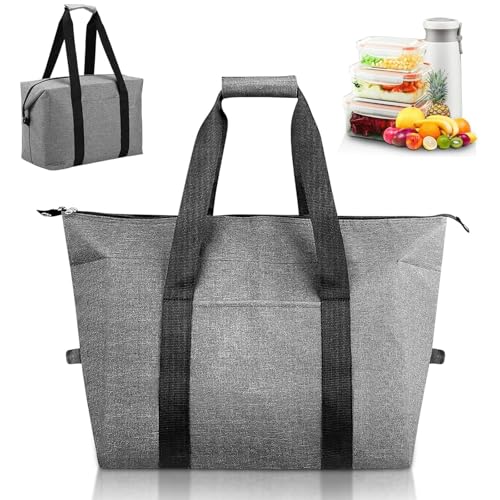 Zyiphor Bolsa Térmica Plegable 20L Bolsa Isotérmica Plegable Bolsa Nevera Grande Bolsa Isotermica Porta Alimentos para Playa, Compras, Picnic, Camping (Gris)