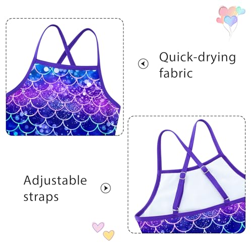 Image of Girls Tankini Swimsuit Mermaid Bathing Suits Criss-Cross Strap Adjustable Summer Beach Two Piece Swimwear Size 4-12