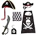 skyllc Juego de Disfraz de Pirata de Halloween 6 Piezas, Capa de Pirata, Sombrero de Tricornio, Parche de Ojo De Pirata, Capitán Garfio, Espada de Machete, Pañuelo de Pirata