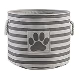 Bone Dry Pet Storage Collection Striped Paw Patch Bin, Medium Round, Gray