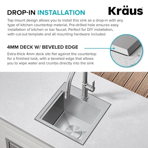 KRAUS Kore 15-Inch Drop In/Top Mount Workstation 16 Gauge Single Bowl Stainless Steel Bar Kitchen Sinks with Accessories - image 8