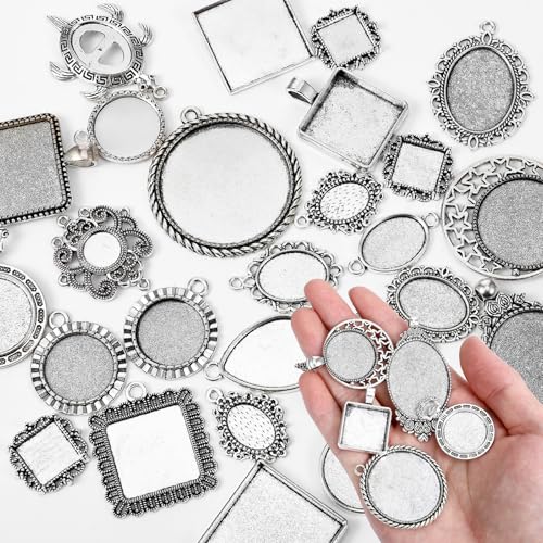 Apojgitn 100G Random Metal Tray: Assorted Bezel Necklace Blank Charms Pendant Bezels for Resin Jewelry Making Compatible with Glass Cabochons Bails Ring Blanks Jewelry Bails & Findings(Blind Box)