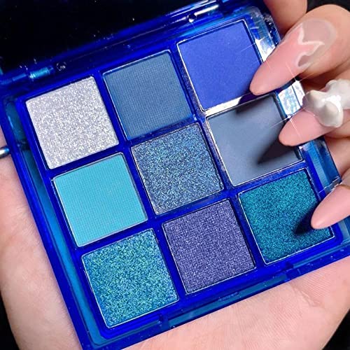 Go Ho 9 Style Blue Grey White Powder Makeup Eyeshadow Palette,Matte & Pearl Shimmer Design Waterproof Cool Blue Eye Eyeshadow Palette For Women&Girls cover