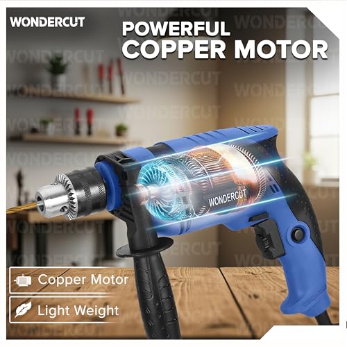 Image of WONDERCUT Professional-Impact Drill Tool Kit, 780W, 3000 RPM, 13mm Chuck, Blue BMC WC-13DK-500 Power & Hand Tool Kit (160 Tools)