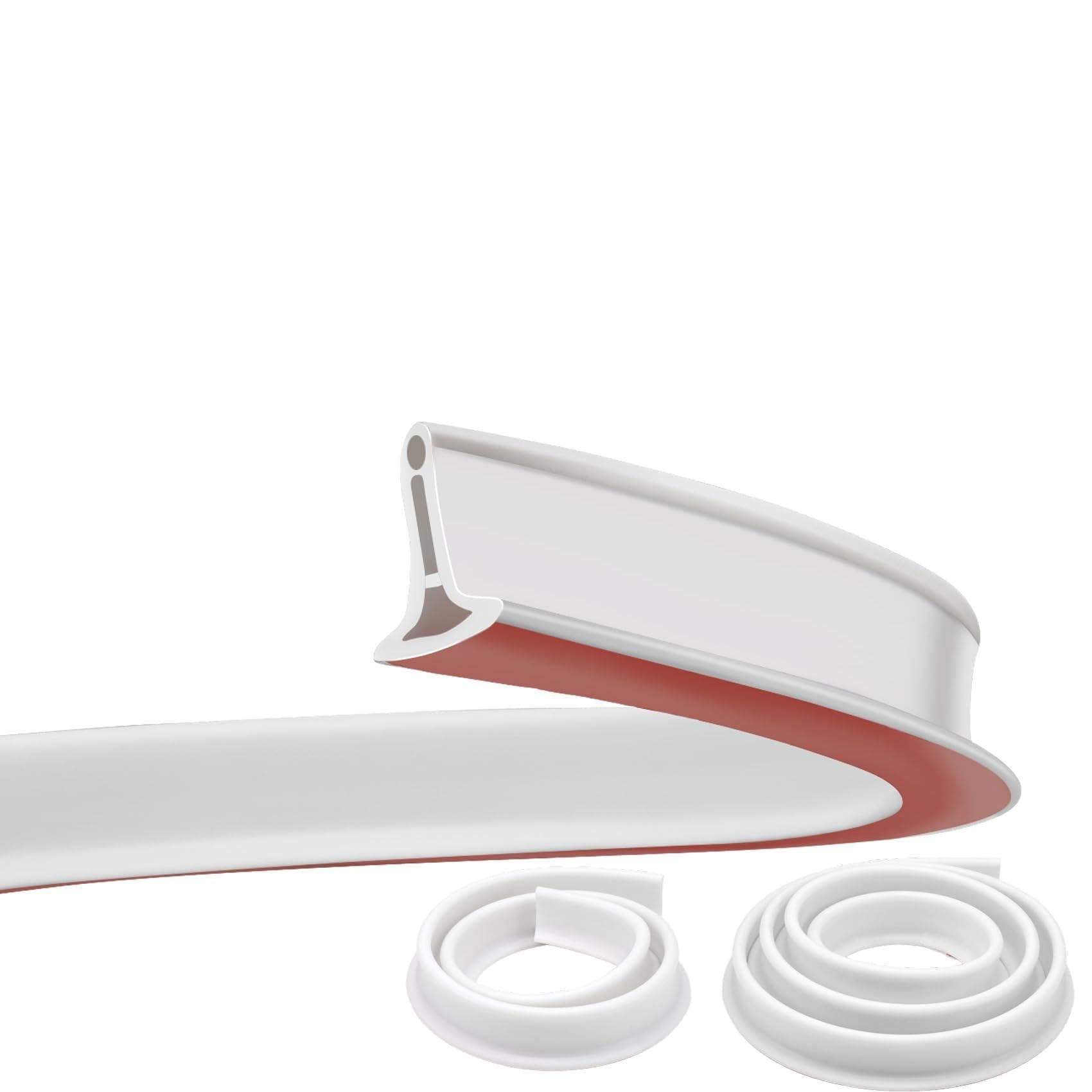 Juwacoo 2 Pcs Wet Room Floor Barrier, 1m & 2m Self-Adhesive Shower Screen Seal Strip, Rubber Curved Shower Screen Seal, Bathroom Sealant Strip, Shower Water Blocker Splash Guard Strip (White)