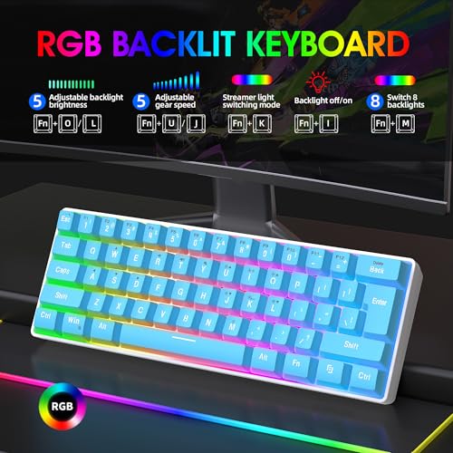 Image of Snpurdiri 60% Wired Gaming Keyboard, Small Ultra-Compact 61 Keys RGB Backlit 60 Percent Gaming Keyboard for PC /Mac Gamer, Typist, Travel, Easy to Carry on Business Trip (Blue)