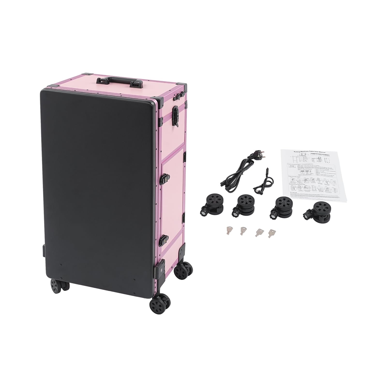 Walizka na kosmetyki na kółkach z 3 szufladami i lustrem LED | Walizka na kosmetyki, nośność 50 kg, Bluetooth, walizka fryzjerska, dla fryzjerów, wizażystów, manicure, toaletki