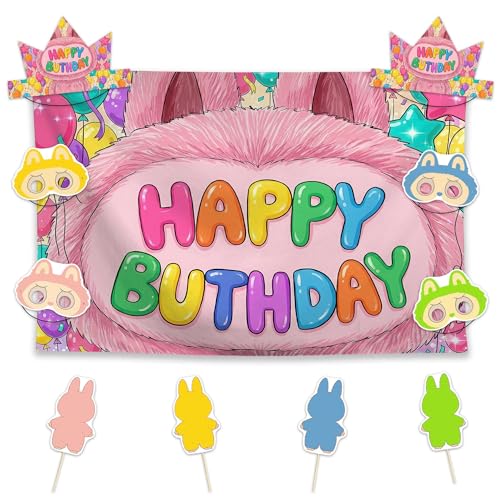 Allenjoy Happy Buthday Birthday Party Decorations Set - 11 Piece Kit with 59x35 Backdrop 6 Headbands 4 Photo Booth Props Supplies Favors for Kids Boys Girls Men Women Decor