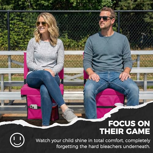 Image of SPORT BEATS Stadium Seats with Back Support Bleacher Chairs with Back and Cushion Thick Padded Bleacher Seats Includes Shoulder Strap Pink 1pc Regular - 17 inch W x 12 inch D x 16.5 inch H