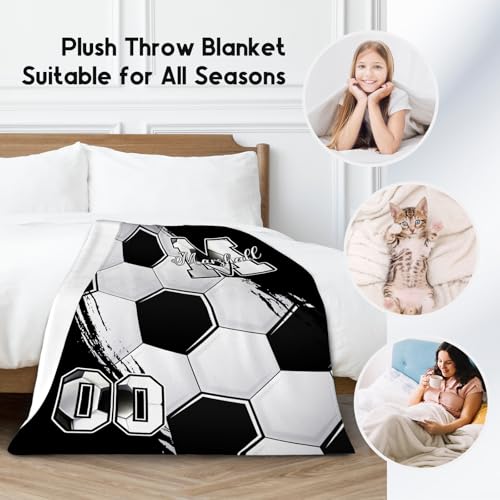 Custom Soccer Blanket, Soft Sport Throw Gifts with Name, Cozy Flannel Throw Blankets for Couch Sofa, 40"x50" Gift for Boys Girls