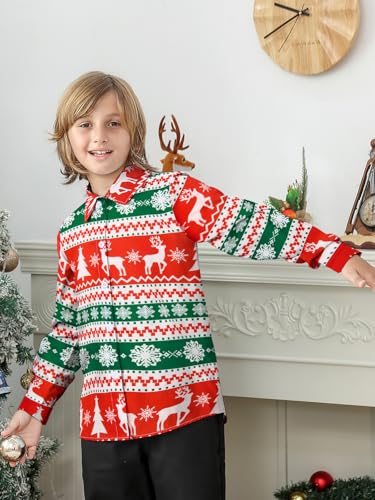 Goodstoworld Boys Halloween Christmas Shirt Kids Long Sleeve Button Up Shirts Size 5-123