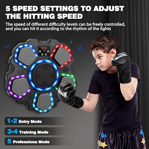 Image of Music Boxing Machine Sport Toys for Kids and Adults,Wall Mounted Bluetooth Smart Punching Target,Training Pad Toy with Boxing Glove,Ideas Toys for Boys Girls Kids 3 4 5 6 7 8 9 10 11 12+ Years Old